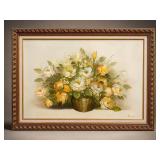 Marina Signed Floral Still Life Oil Painting