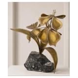 Brutalist Gilt Metal Leaf Sculpture on Stone