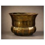 Hammered Brass Planter with Scalloped Rim