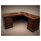 L-Shaped Wood Executive Desk with Brass Pulls