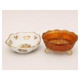 French Porcelain Dish and Carnival Glass Bowl