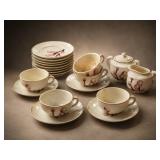 Japanese Porcelain Tea Set with Cherry Blossoms