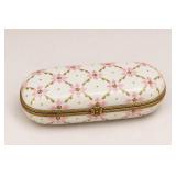 Porcelain Floral Trinket Box with Gilt Trim