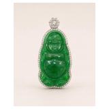 Green Jade Buddha Pendant with Diamonds
