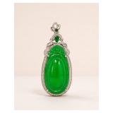 Green Jade and Silver Tone Pendant