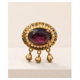 Gold-Tone Brooch with Purple Stone