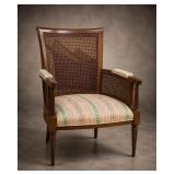 Wood Armchair With Cane Back and Upholstered,