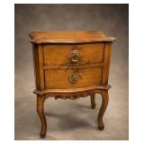 Hand-Painted Two-Drawer Wood Side Table