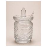 Cut Glass Mustard Jar With Lid and Spoon