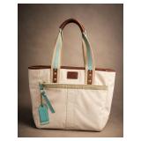 Coach White Canvas Tote Bag with Leather Trim