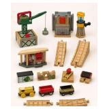 Wooden Train and Construction Set Lot