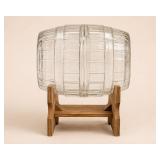 Clear Glass Barrel Jar With Wooden Stand