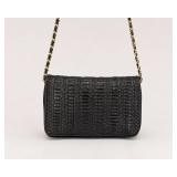Ganson Black Woven Leather Chain Shoulder Bag