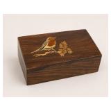 Wooden Box with Bird Inlay Lid