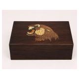 Wooden Box with Inlaid Tiger Design