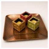 Hammered Metal Tray With 3 Square Candleholders