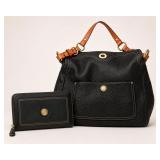 Coach Black Leather Handbag and Wallet Set