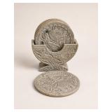 Six Carved Stone Coasters With Holder