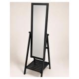 Black Standing Mirror With Storage Shelf