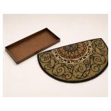 Rectangular Metal Boot Tray w Vine Pattern & Mat