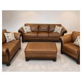 Bernhardt Leather Sofa Loveseat Chair & Ottoman