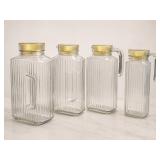 4 Ribbed Glass Pitchers with Lids