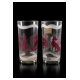 Libbey Glass Tumblers with Red Fox Design Tally Ho