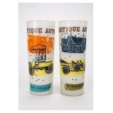2 1960s ANchor Hocking Antique Auto Themed Glasses