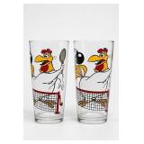 Two Chicken Tennis-Themed Glasses