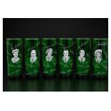6 Green Glasses with Country Star Motfi