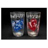 Pair of Cartoon-Decorated Glass Tumblers