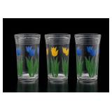 3 Floral Painted Glass Tumblers