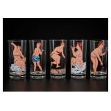 Five Decorated Pin-Up Glass Tumblers