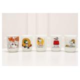5 Snoopy Milk Glass Mugs