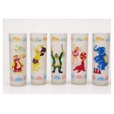 5 Libbey Glass Circus Days Frosted Tumblers