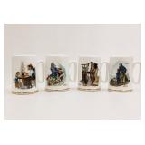 Norman Rockwell Gold Trim Porcelain Mugs Set