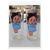 2 Petunia Pig Glass Tumblers