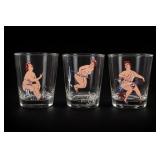 Three Decorated Pin-Up Style Glass Tumblers