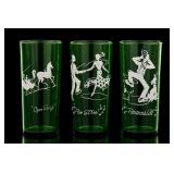 3 Anchor Hocking Square Dance Motif Glass Tumblers