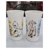 2 Milk Glass Animal Alphabet Tumblers