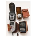 4 Vintage Light Meters with Cases