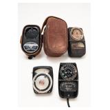 4 Vintage Light Meters with Case