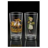 Two Decorative Printed Drinking Glasses