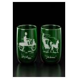 Green Glasses with Etched Motifs