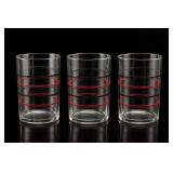 3 Clear Glass Tumblers with Red and C?