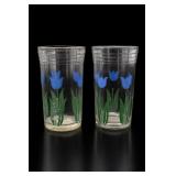 Glass Tumblers with Blue Tulip Design