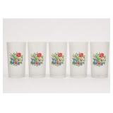 5 Frosted Glasses with Floral Motif
