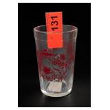 One Decorated Clear-Glass Tumbler w/ Floral Motifs