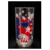 Decorated Red, Blue & White Glass Tumbler