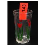 Decorated Glass Tumbler or Small Vase Red Tulips